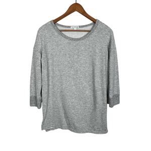 Standard James Perse Sz 1 Small Striped 3/4 Sleeve Gray White Shirt Sweater
